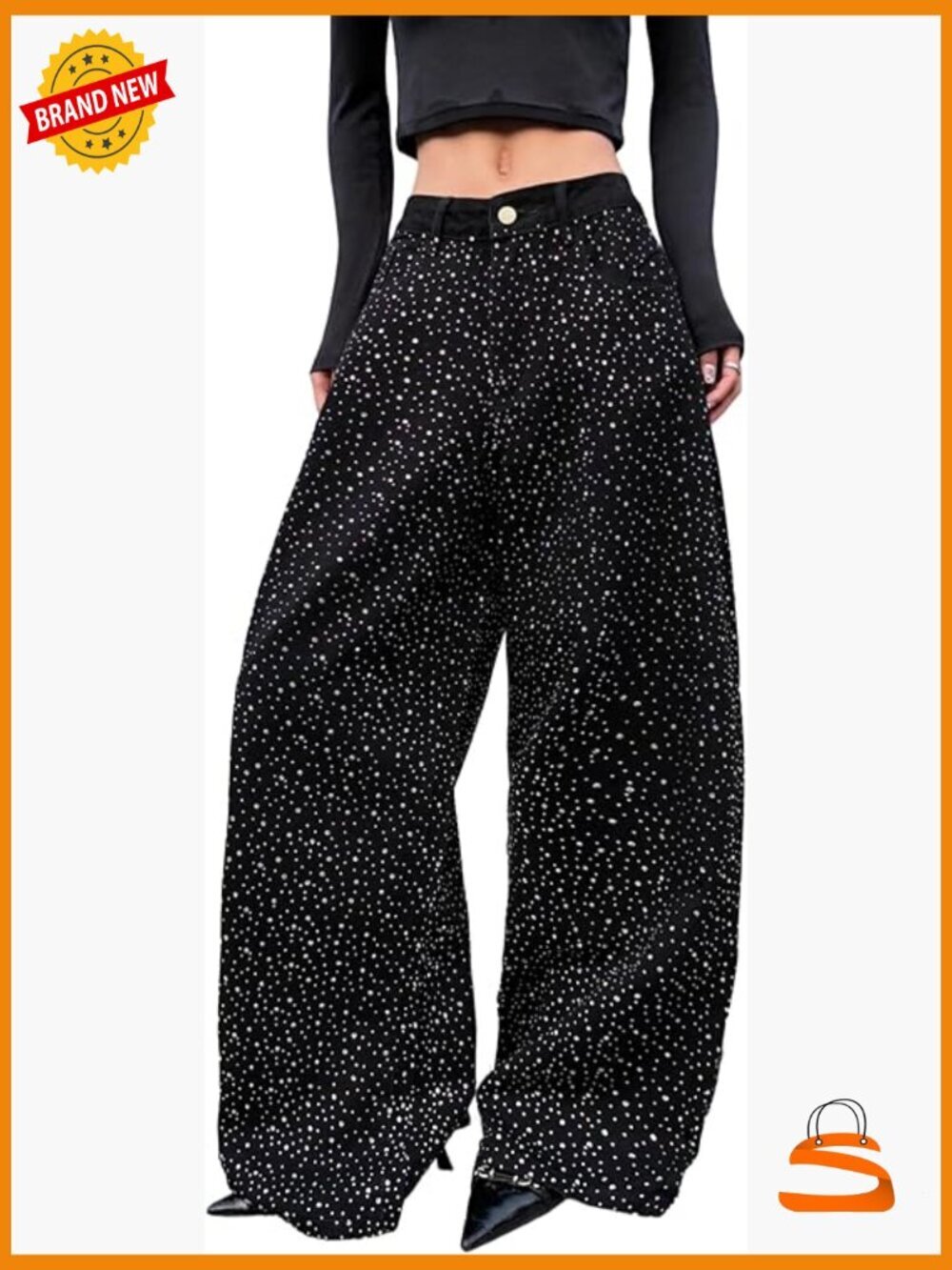 Y2K Baggy Rhinestone Jeans Wide Leg Sparkly Bling Glitter Denim Pants Trousers